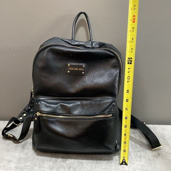 Colorland Black Faux Leather with Bright Red Interior Backpack Medium - Picture 3 of 16